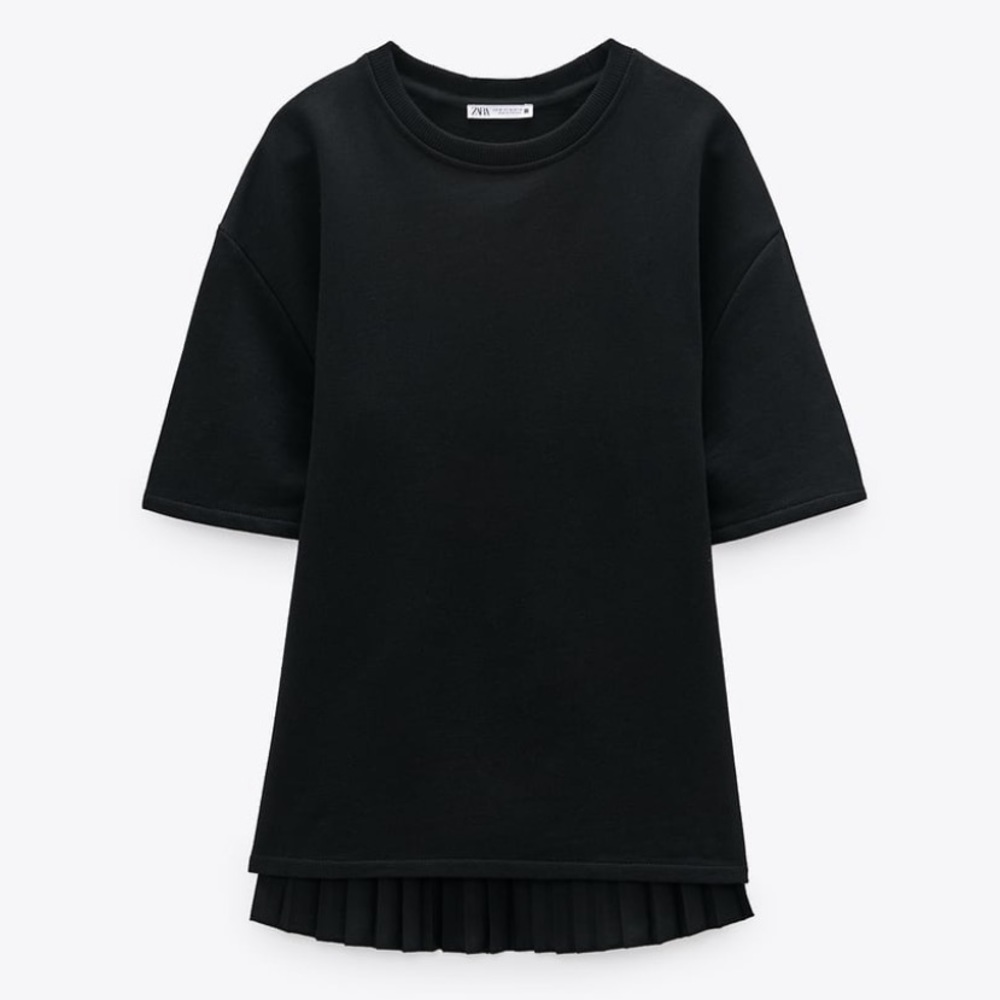 NWT Zara Black Pleated Short Sleeves Top Small